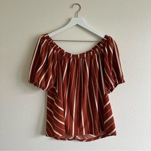 Anthropologie Rust Stripe Off Shoulder Swing Top, Medium